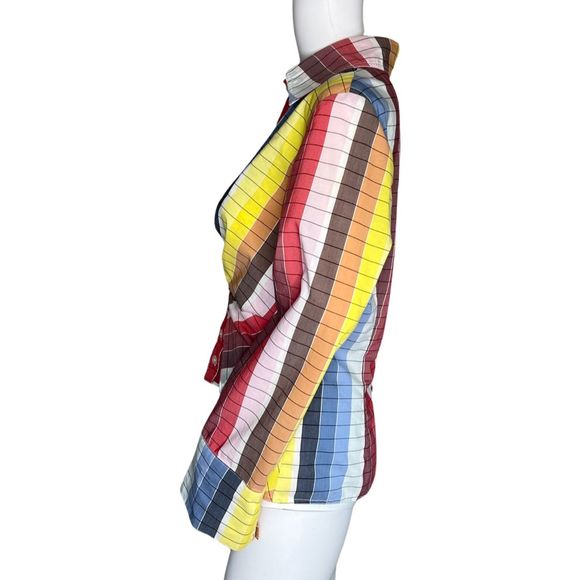 Finley  Shirt Womens Medium Multicolor Stripe Button Up Fun Colorful Y2K Retro - Picture 3 of 9